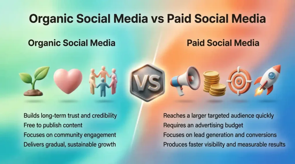 Paid vs. Organic Social Media - social media management services pricing